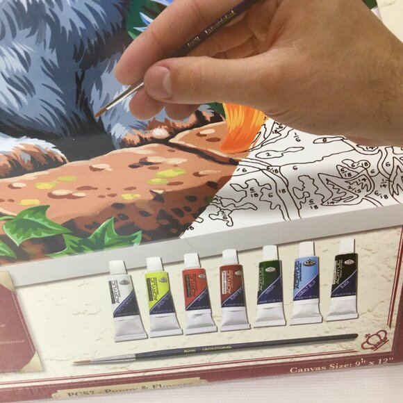 Paint by Number NEW Royal & Langnickel Puppy & Flowers PCS7 Canvas Acrylic Tubes - Picture 8 of 9